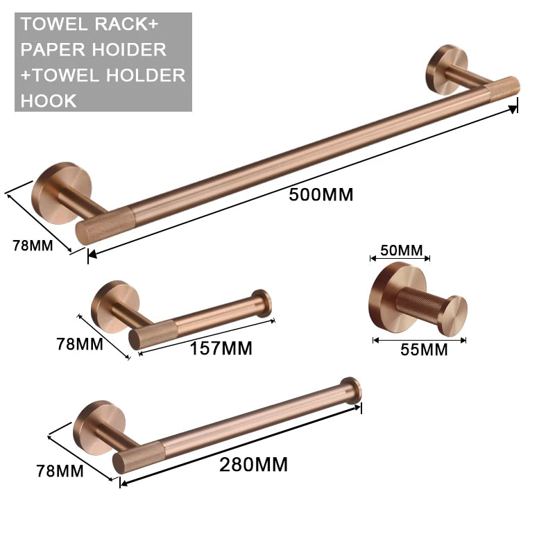 Brushed Rose Gold Brass Knurling Toilet Brush Holder