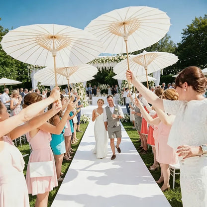 White Wedding Paper Umbrellas 60/80cm Chinese Wooden Handle