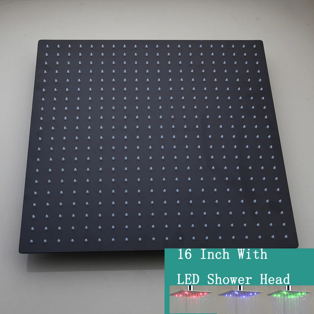 Kemaidi Shower Head Black Led Square Rainfall Shower