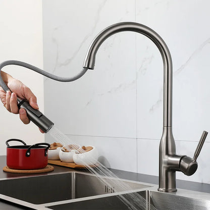 Gun Gray Pull-Out Sink Faucet Double Water Washbasin