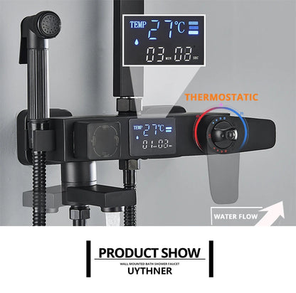 Bath Thermostatic Digital Display Shower Faucet Rain Shower