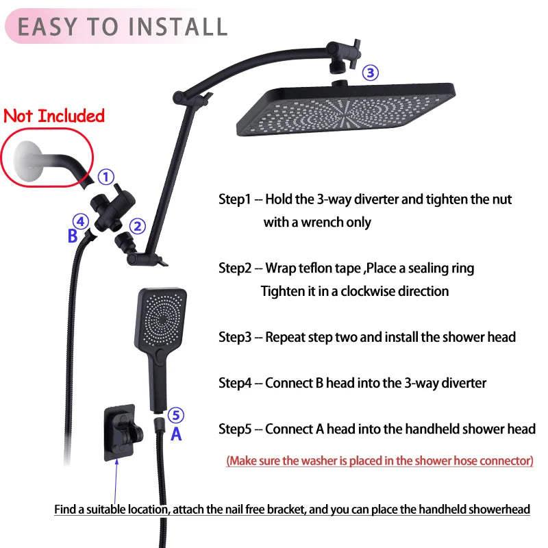 Large Panel Rectangle Rain Shower Head Handheld Spray