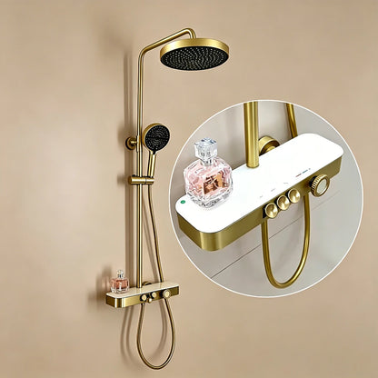 Gold Brass Shower Mixer Crane Hand Shower Wall