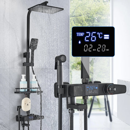 Black Smart Thermostatic Shower Faucet Bathroom Intelligent