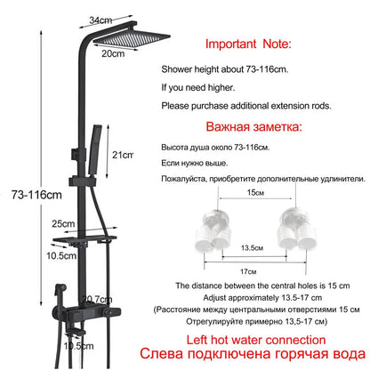 Black Thermostatic Shower Faucets Digital Display Screen Cold