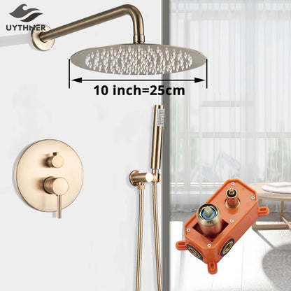 Brushed Gold Shower Faucet Wall Mount Big Rainfall