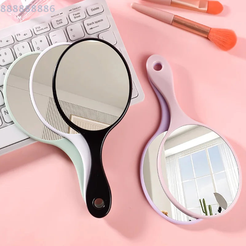 1pc Handheld Round Makeup Mirror Women Handle Compact