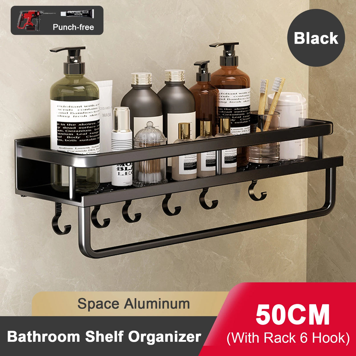 Punch-Free Bathroom Rack Bathroom Shelf Toilet Space Aluminum