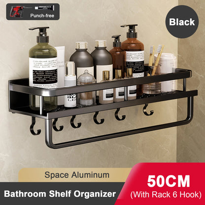 Punch-Free Bathroom Rack Bathroom Shelf Toilet Space Aluminum