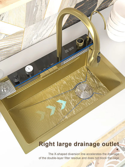Silver Slot Stainless Steel Waterfall Sink Digital Display