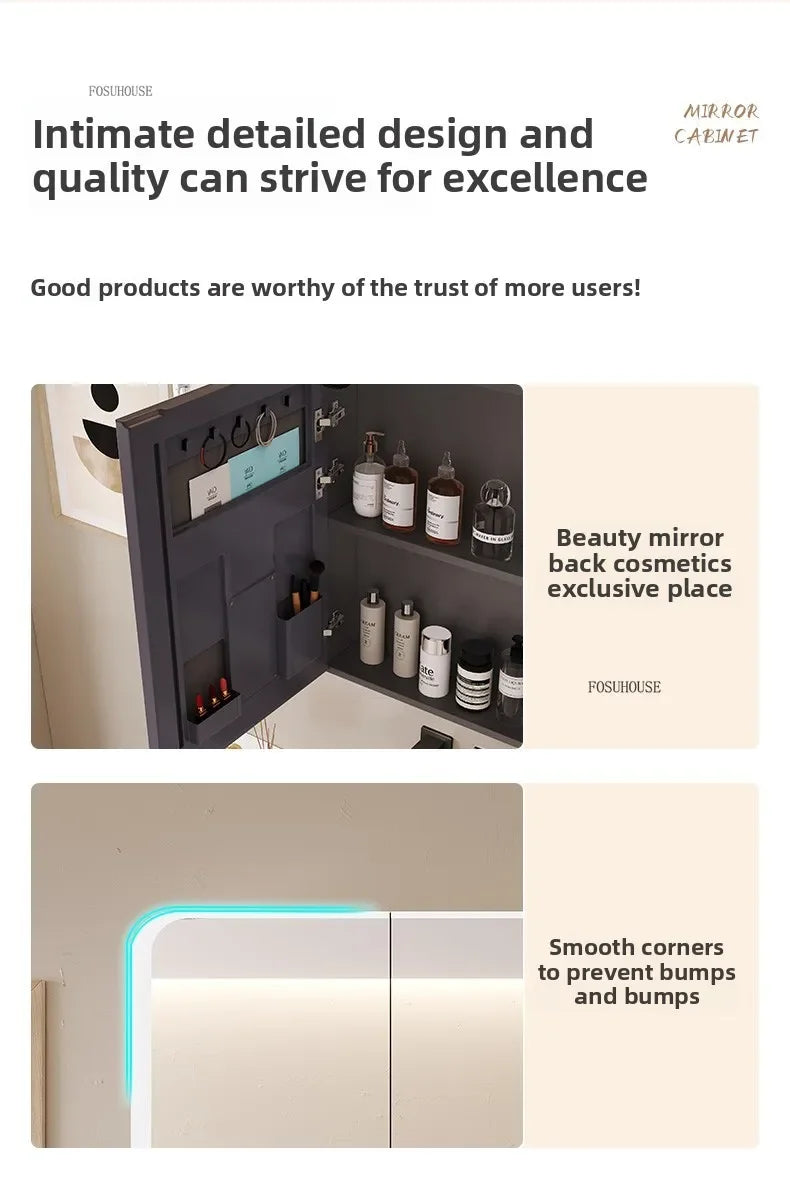 Arc-Shaped Smart Bathroom Mirror Cabinet Wall-Mounted Bathroom