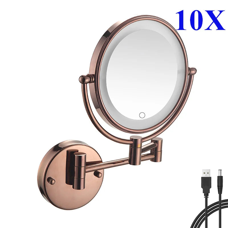 10x Magnifying Led Folding Bathroom Mirrors Walll Mounted