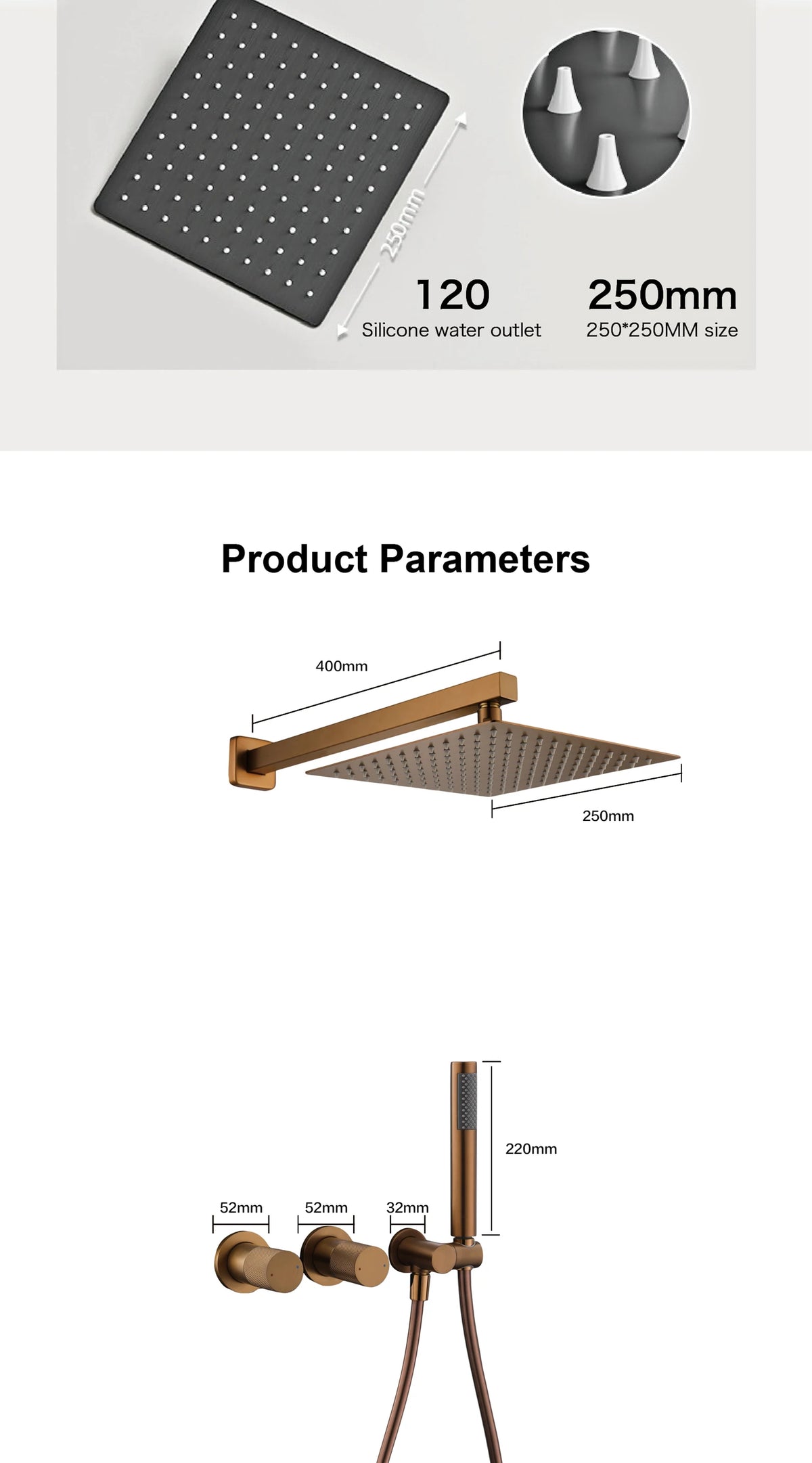 Modern Brass 2-Function Shower System Wall-Embedded Chrome Finish