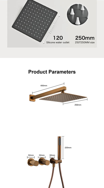 Modern Brass 2-Function Shower System Wall-Embedded Chrome Finish