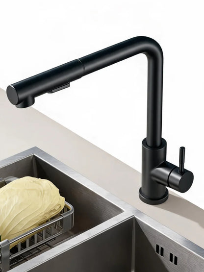 Black Flexible Pull Out Sink Faucet Stainless Steel
