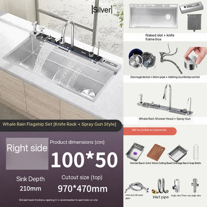 Customized 1000x500mm Silver Smart Stainless Steel Sink Waterfall