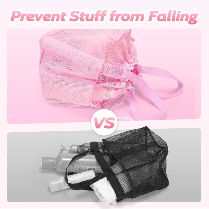 Mesh Shower Caddy Bag Drawstring Bathroom Organizer College