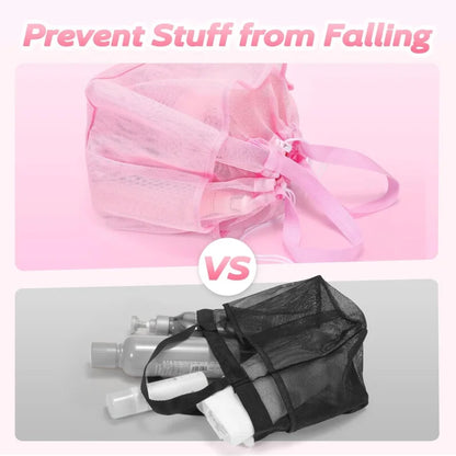 Mesh Shower Caddy Bag Drawstring Bathroom Organizer College