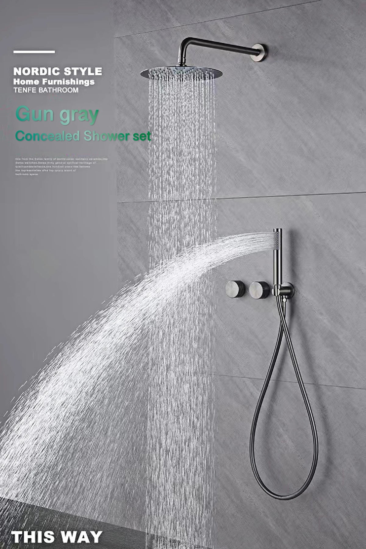 Luxury Gun Gray Brass Bathroom Shower System Concealed