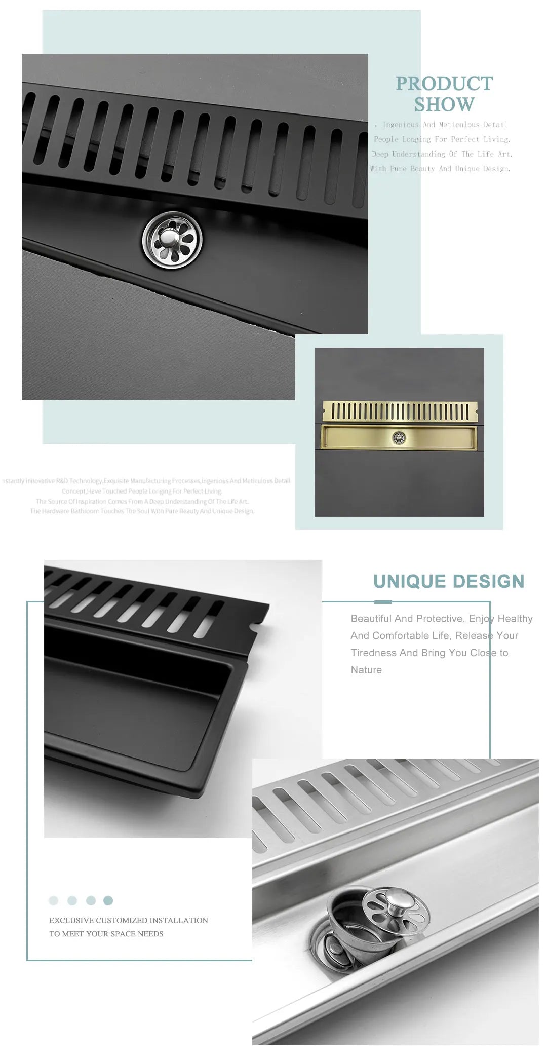 304 Stainless Steel Bathroom Drain Brushed Rose Gold