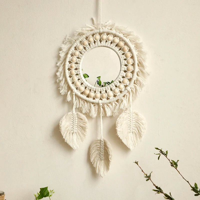 Boho Decorative Mirrors Macrame Round Mirror Aesthetic Room