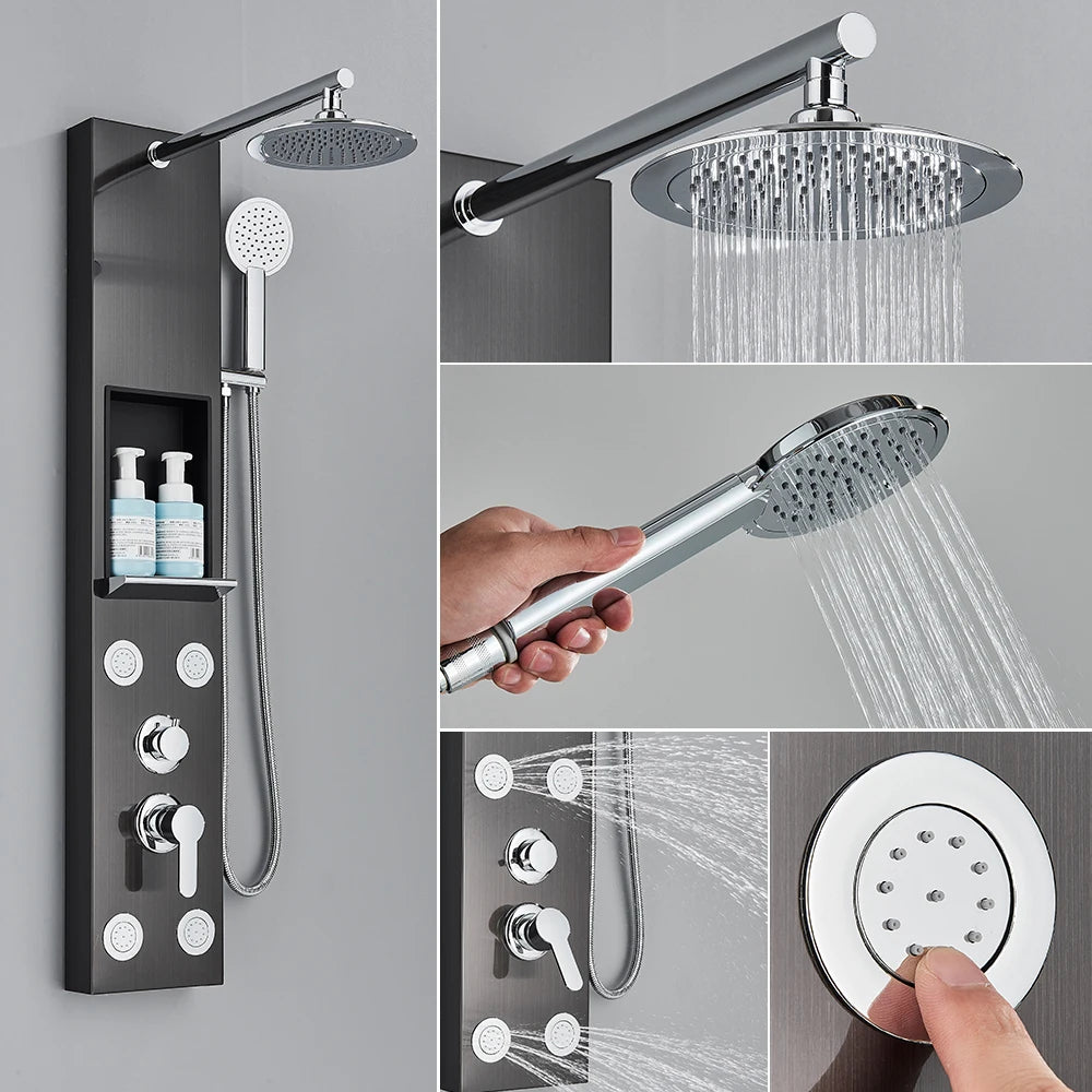 Black/Brushed Bathroom Shower Faucet Led Rainfall Head Shower