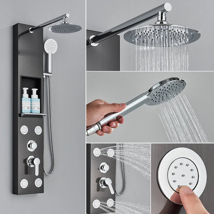 Black/Brushed Bathroom Shower Faucet Led Rainfall Head Shower