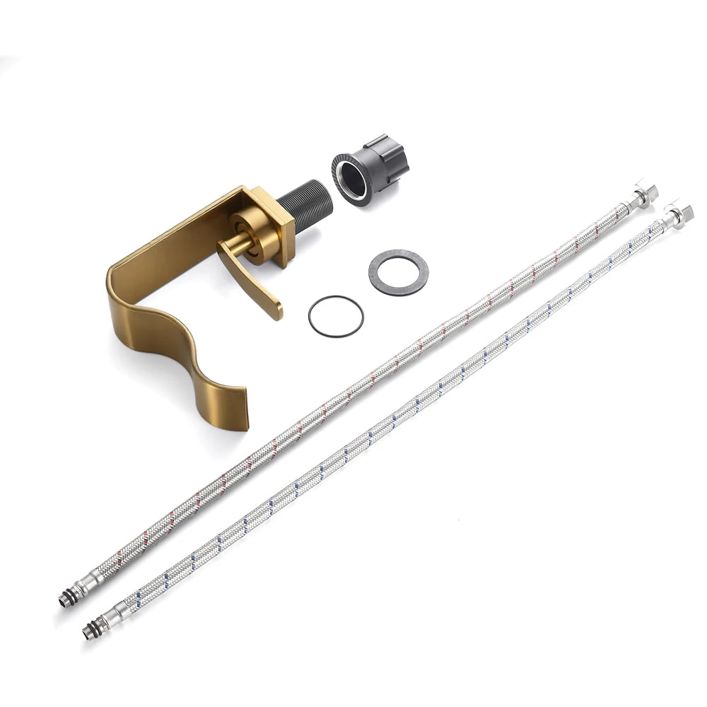 Luxury Brushed Gold Bathroom Sink Faucet Deck Mounted