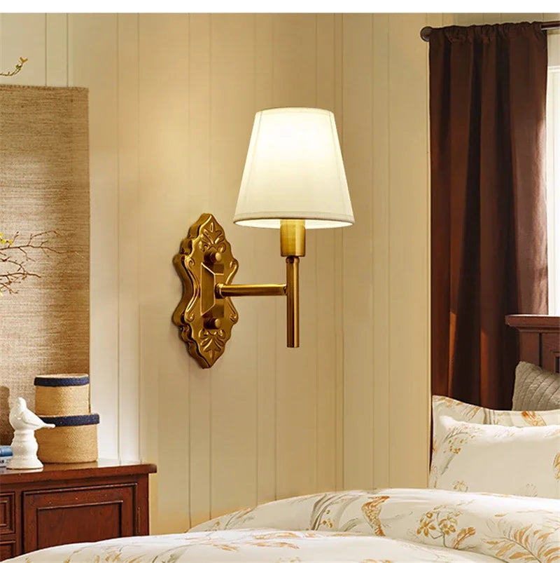 Modern Wall Sconce White Fabric Shade E27 Gold