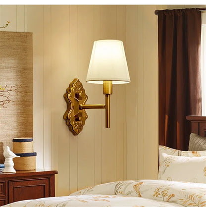 Modern Wall Sconce White Fabric Shade E27 Gold