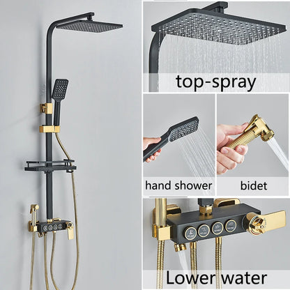 Black Gold Brass Rainfall Shower Faucet Stainless Steel