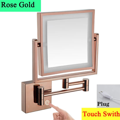 Square Touch Led Folding Bathroom Mirror 3x Magnifying