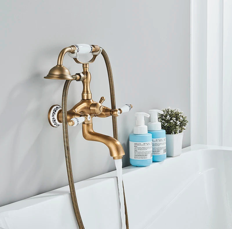 Retro European Bathtub Shower Faucet Handled Handshower Ceramics