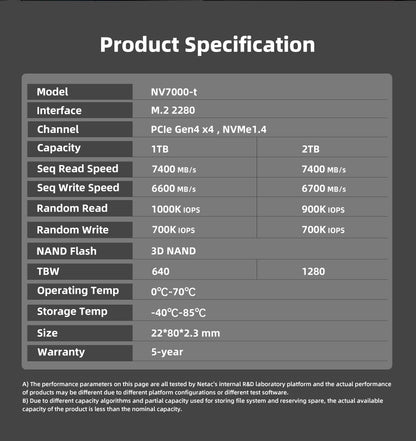 Netac Ssd 1tb Ssd Nvme M2 7400mb/S 512gb