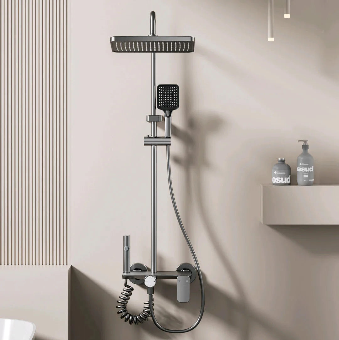Restrooms Gunmetal Gray Aluminum Shower System Rotary Knob