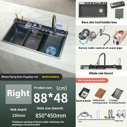 Waterfall Stainless Steel Sink Digital Display Faucet Wash