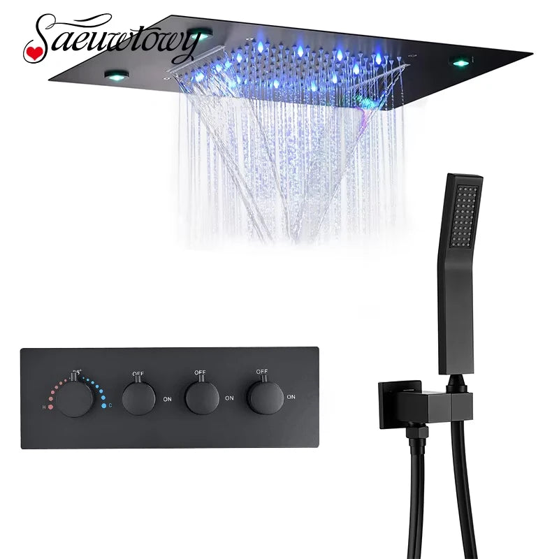 Luxury Bathroom Shower Faucet Led Rainfall/Waterfall Shower Head
