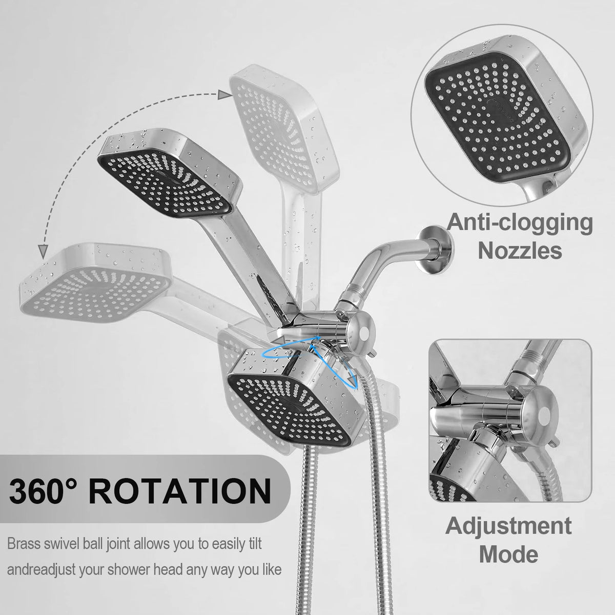 High-Flow 2-In-1 Wall-Mounted Handheld Shower Head Rain Shower