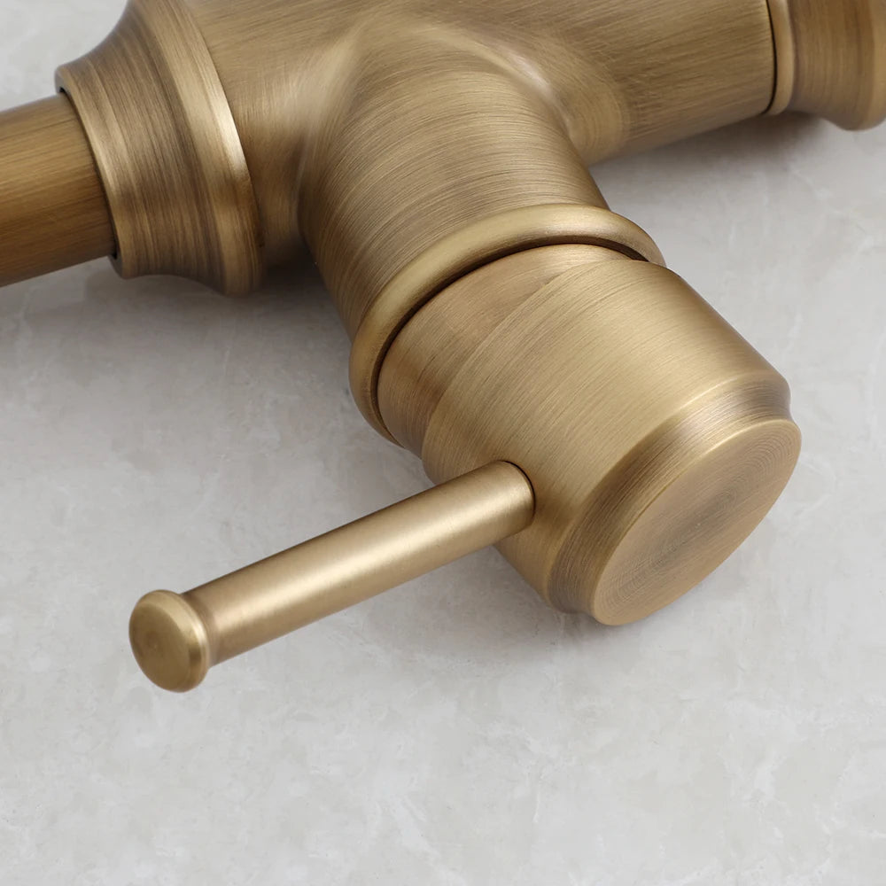 Kemaidi Antique Brass Handle Bathroom Faucets Mixer Tap