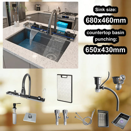Stainless Steel Sink Digital Display Waterfall Large Slot