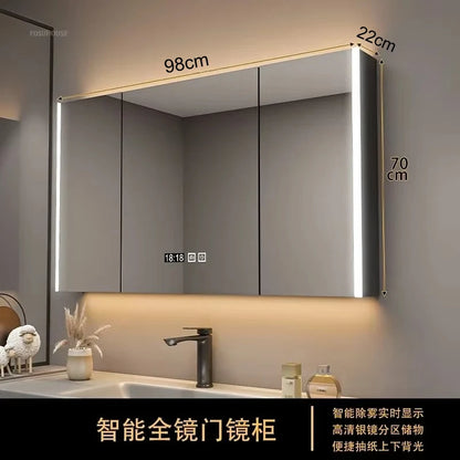 Modern Solid Wood Smart Bathroom Mirror Cabinet Light