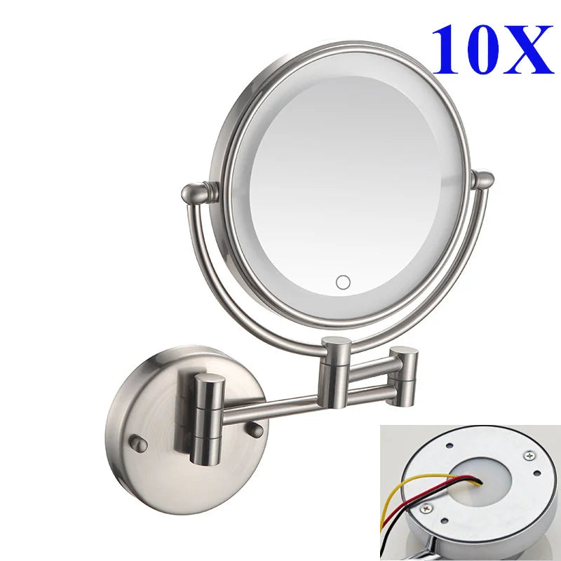 10x Magnifying Led Folding Bathroom Mirrors Walll Mounted