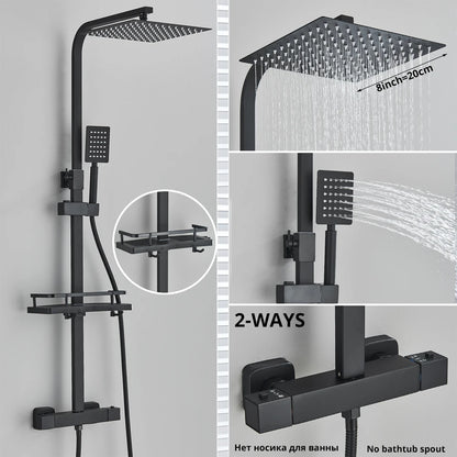 Bathroom Thermostatic Shower Faucet Rainfall Head Wall Mounted