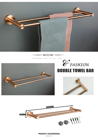 Brushed Rose Gold Bathroom Towel Rack Tissue Rack