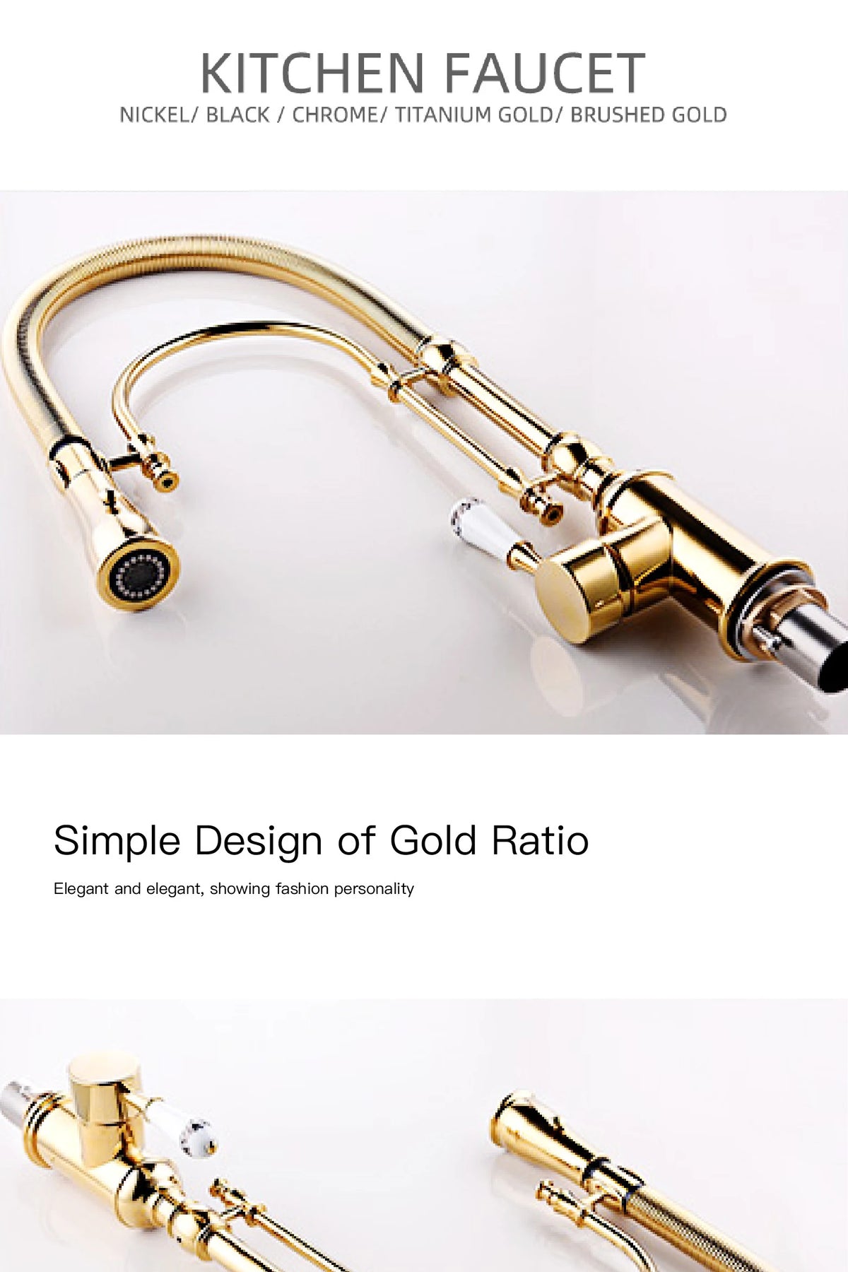 Aitana Luxury Golden Brass Faucet Retro Design Handle