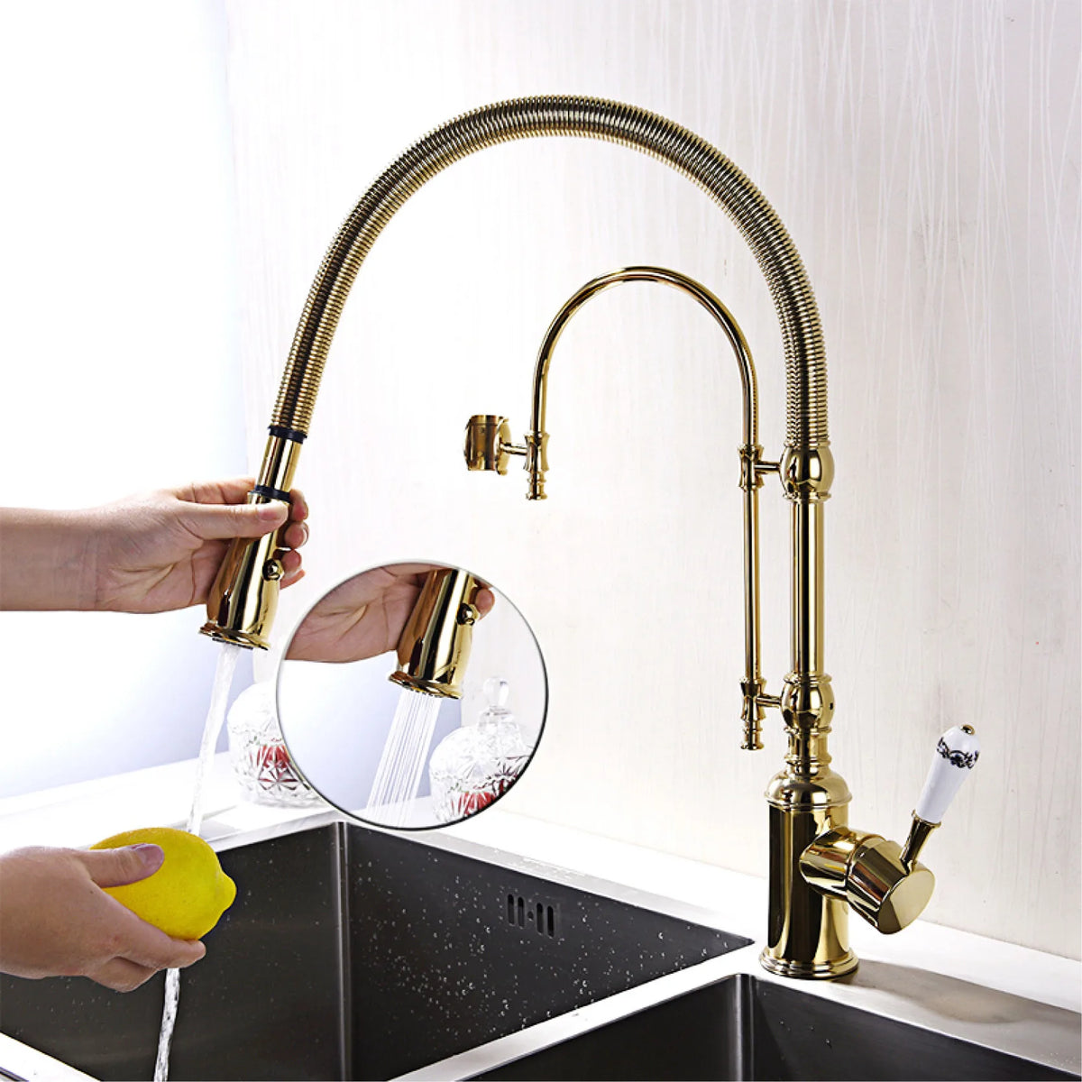 Aitana Luxury Golden Brass Faucet Retro Design Handle