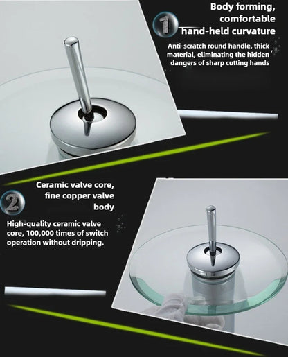 Colorful Glass Waterfall Bathroom Basin Sink Faucet Chrome