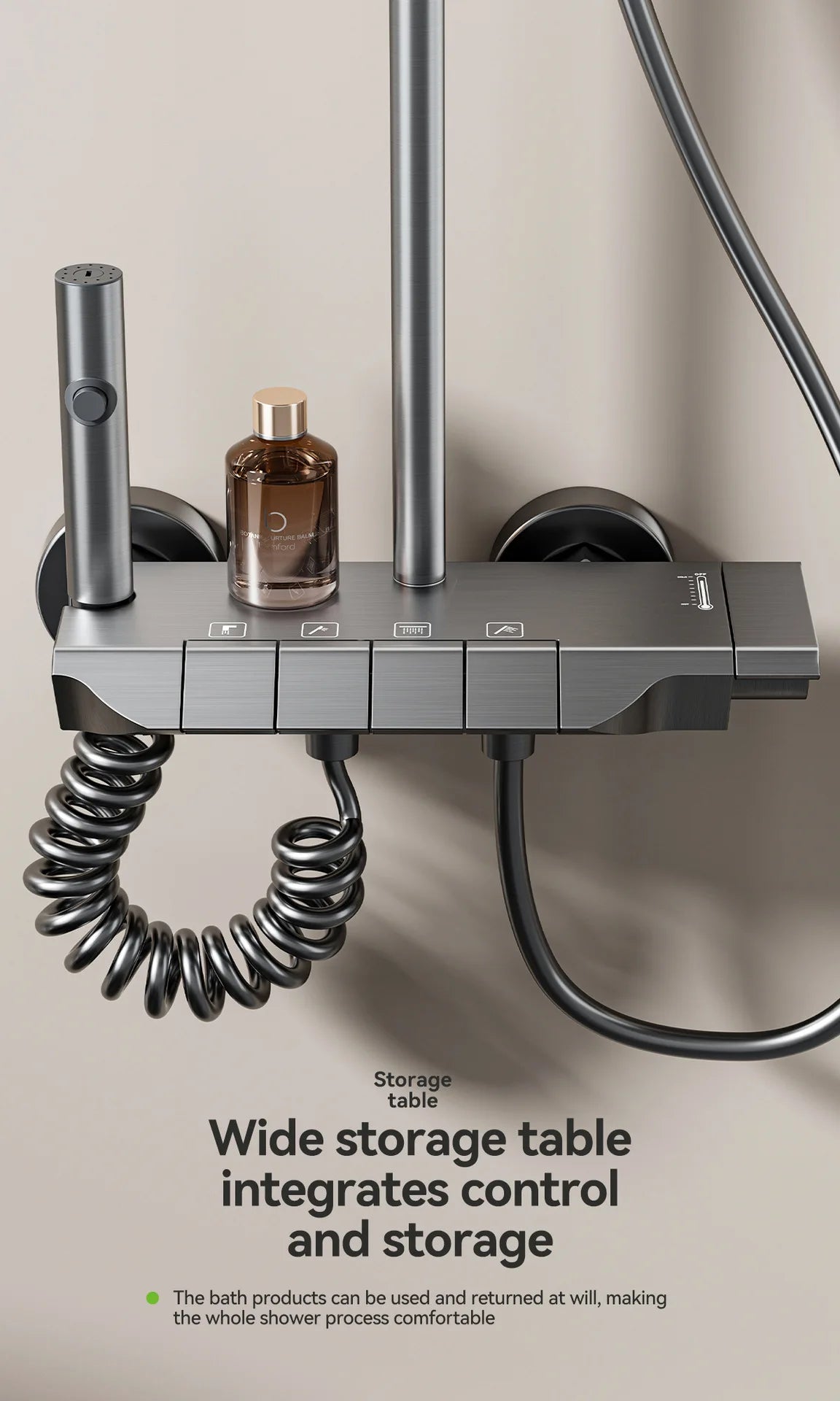 Bathroom Aluminum Shower Gunmetal Gray Cold Water Piano