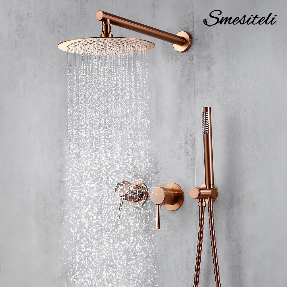 Rainfall Shower Rose Gold Wall Mounted Bathroom Shower