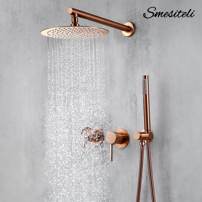 Rainfall Shower Rose Gold Wall Mounted Bathroom Shower